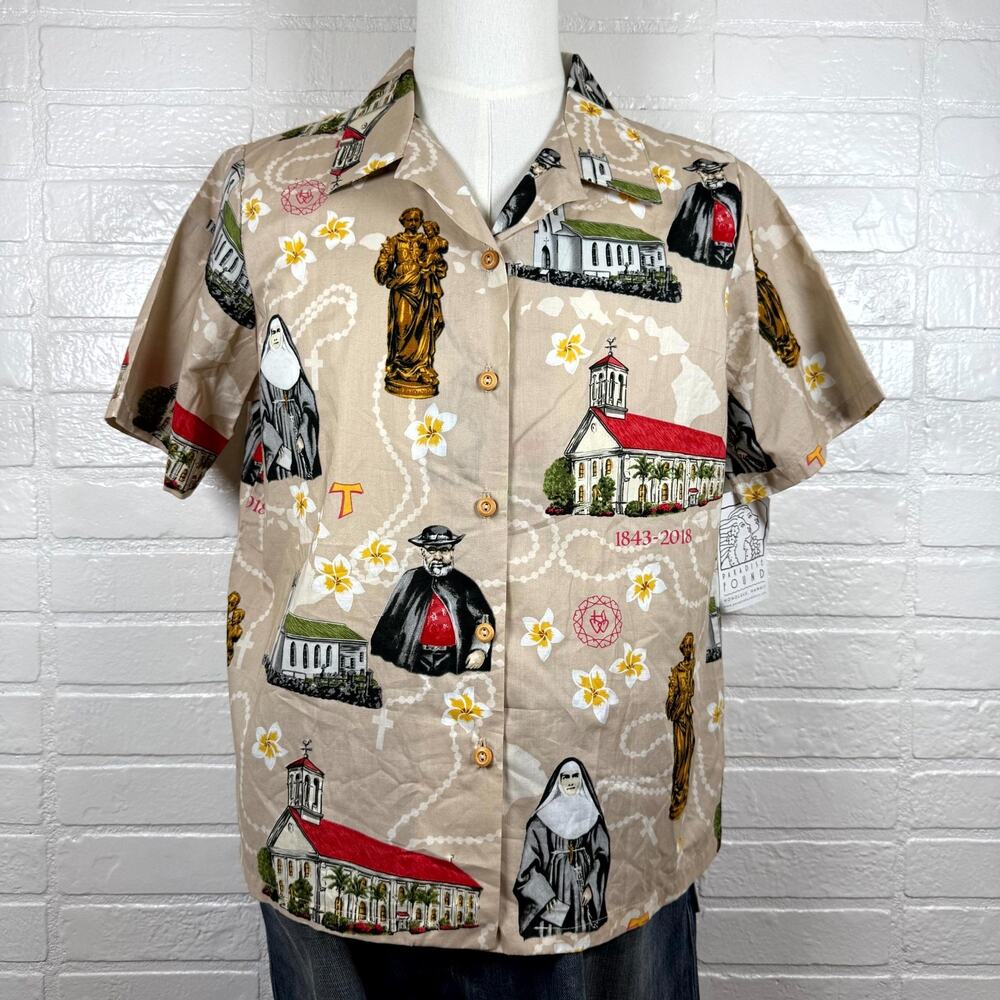 Paradise Found Honolulu Hawaiian Shirt Mens XL Brown Graphic Summer Vacation NWT